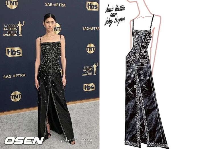 ارتدت جونغ هو يون فستانًا من تصميم العلامة التجارية الفاخرة Louis Vuitton في حفل توزيع جوائز SAG لعام 2022. هناك حقائق مدهشة وراء الفستان الذي ارتدته نجمة " Squid Game ".