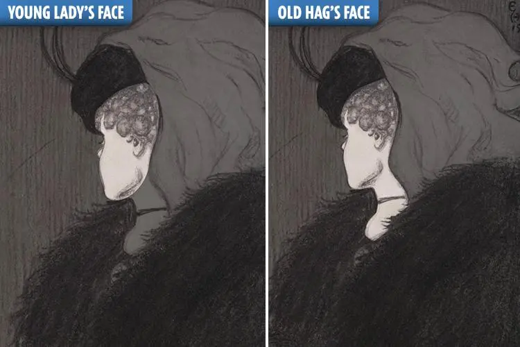في الصورة اليسرى ، تم تظليل جزء لجعل وجه الشابة أكثر بروزًا ، بينما على اليمين يمكنك رؤية الحاج العجوز