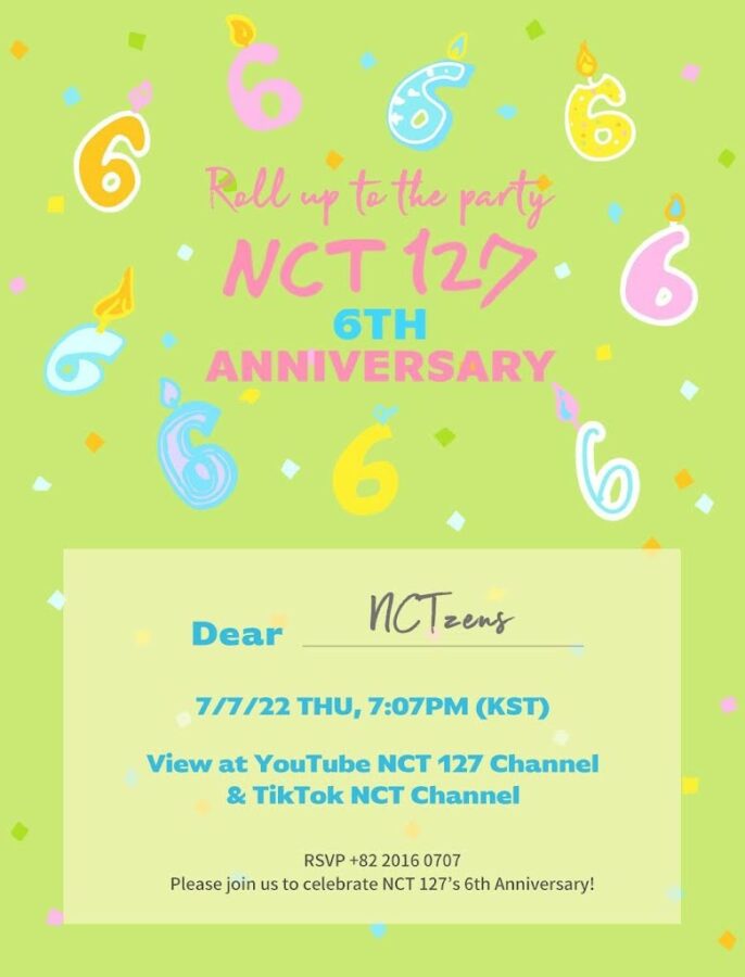 من المؤكد أن Boyband NCT 127 ستحتفل بيوم خاص مع المعجبين من خلال بث مباشر في الذكرى السنوية السادسة لترسيمهم. من المقرر أن تعقد فرقة الصبيان من SM Entertainment برنامجها "NCT 127 6TH ANNIVERSARY" ، وهو بث مباشر عبر قناة NCT 127 الرسمية على YouTube و TikTok في 7 يوليو.
