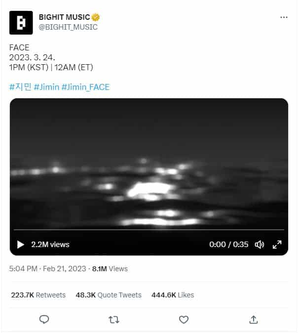 أعلنت شركة Big Hit Music عن تاريخ ظهور BTS Jimin الفردي لأول مرة مع الإعلان التشويقي أدناه لألبومه الأول.