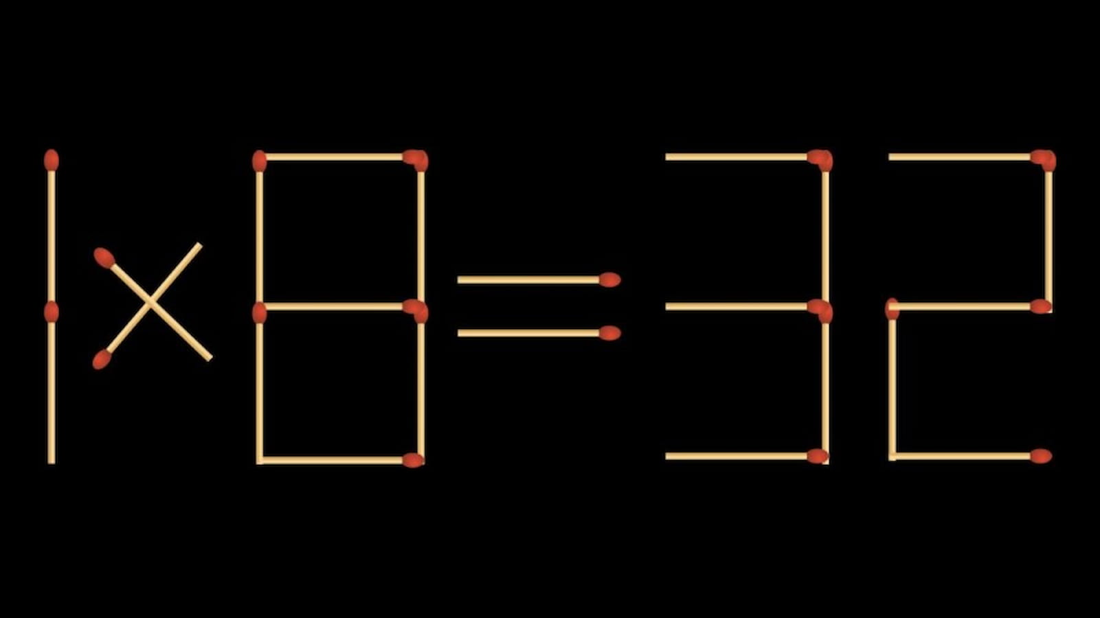 اختبار الذكاء العقلي: 1×8 = 32 إصلاح المعادلة عن طريق إضافة 2 عود الثقاب