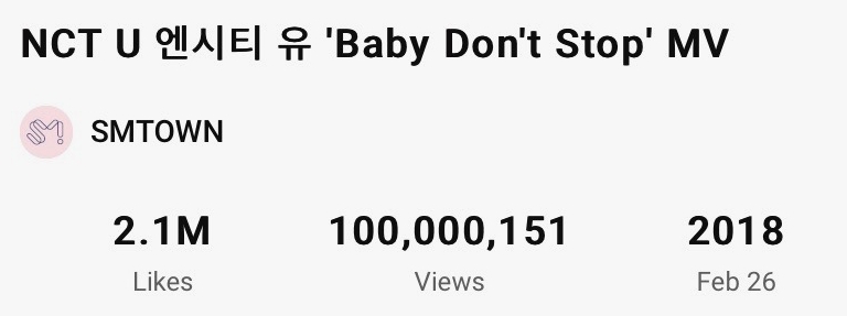 NCT U Baby Dont Stop MV Views